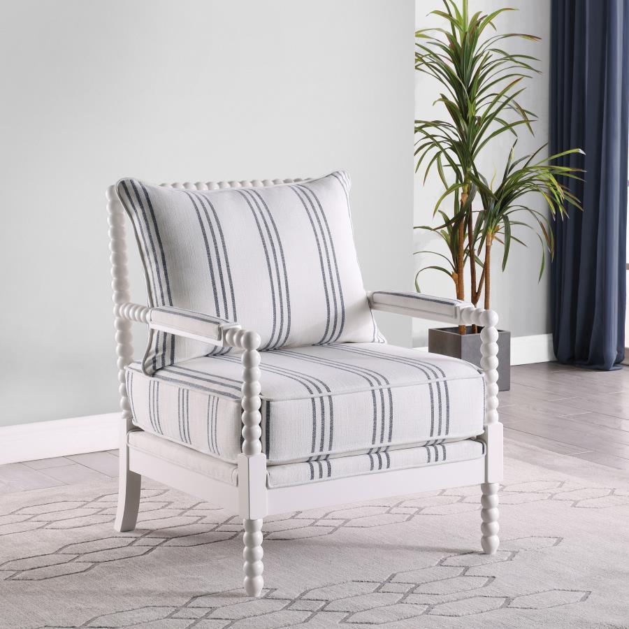 CoasterElevations - Blanchett - Upholstered Accent Chair With Spindle Accent - White And Navy - 5th Avenue Furniture