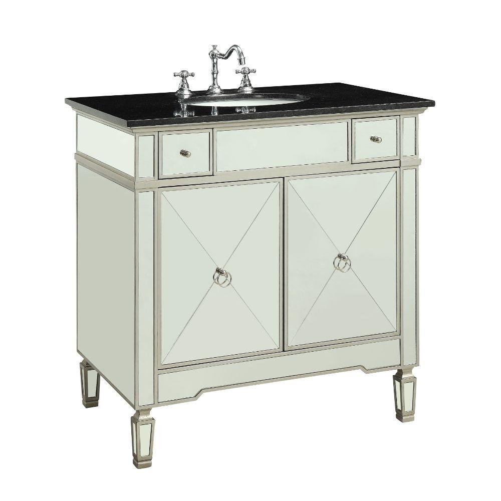 ACME - Atrian - Sink Cabinet - Black Marble & Mirrrored - 5th Avenue Furniture