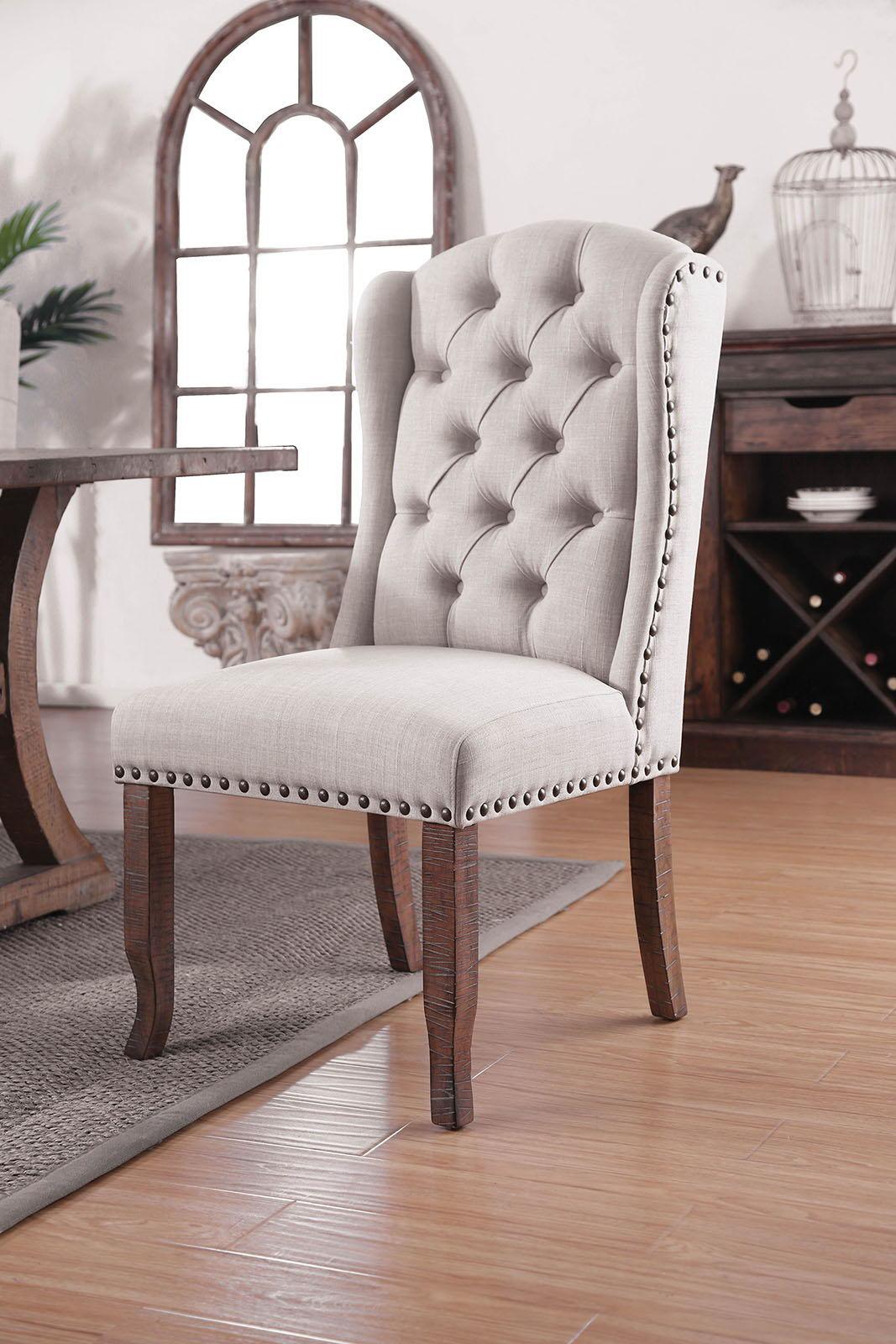 Furniture of America - Gianna - Wingback Chair (Set of 2) - Rustic Oak /Ivory - 5th Avenue Furniture