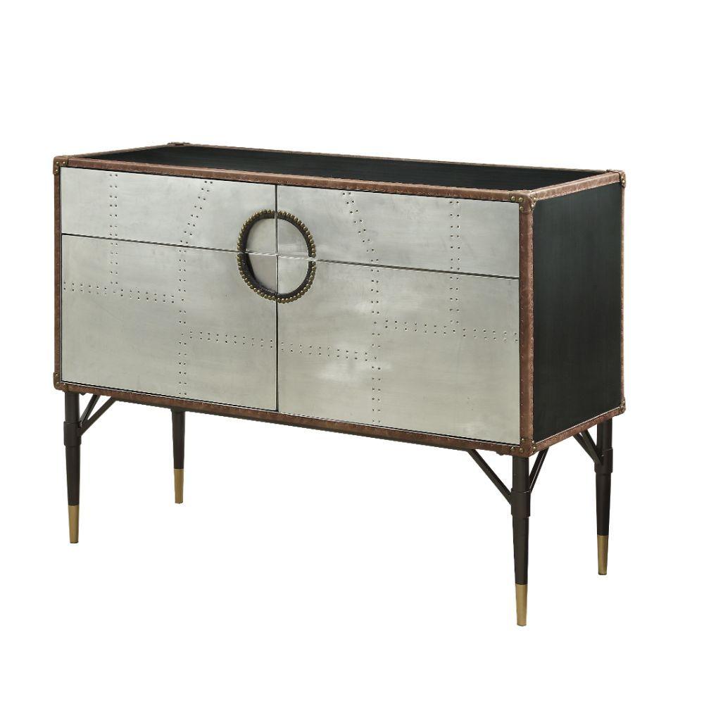 ACME - Brancaster - Accent Table - Top Grain Leather & Aluminum - 5th Avenue Furniture