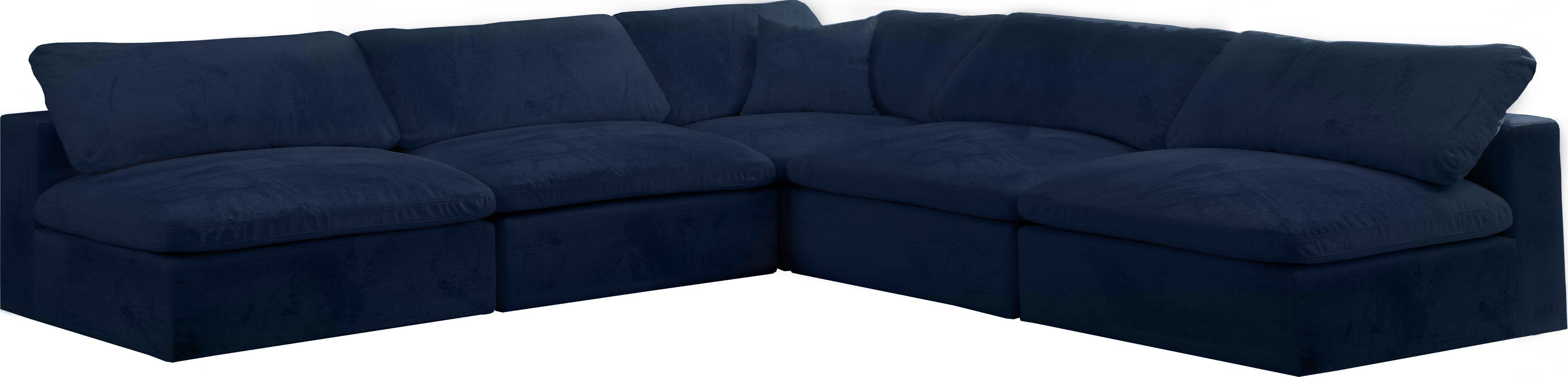 Meridian Furniture - Cozy - Modular Sectional Cloud 5 Piece - Navy - Fabric - 5th Avenue Furniture