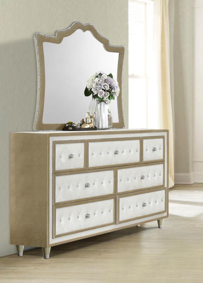 CoasterElevations - Antonella - 7-Drawer Upholstered Dresser With Mirror - 5th Avenue Furniture