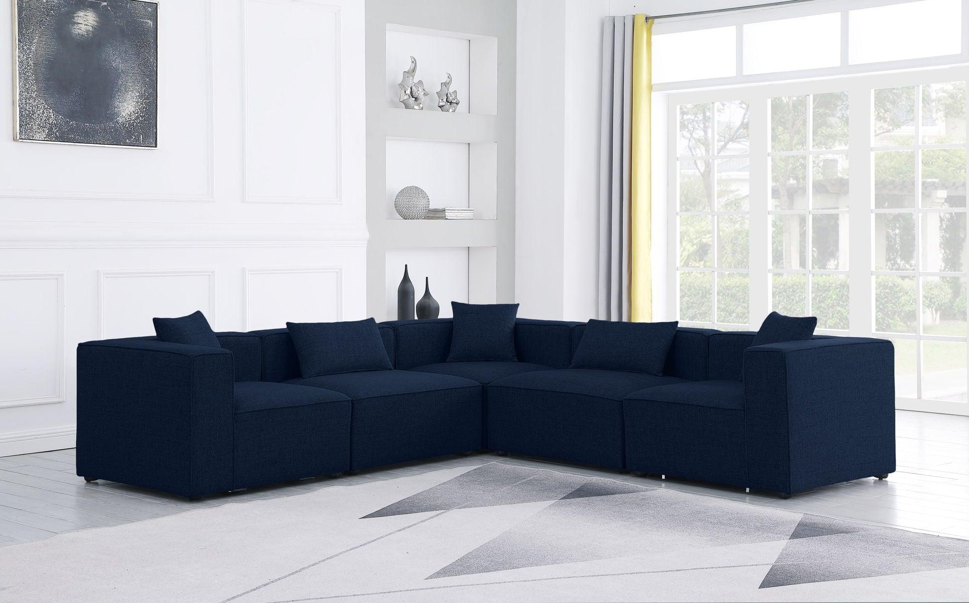 Meridian Furniture - Cube - Modular Sectional 5 Piece - Navy - 5th Avenue Furniture