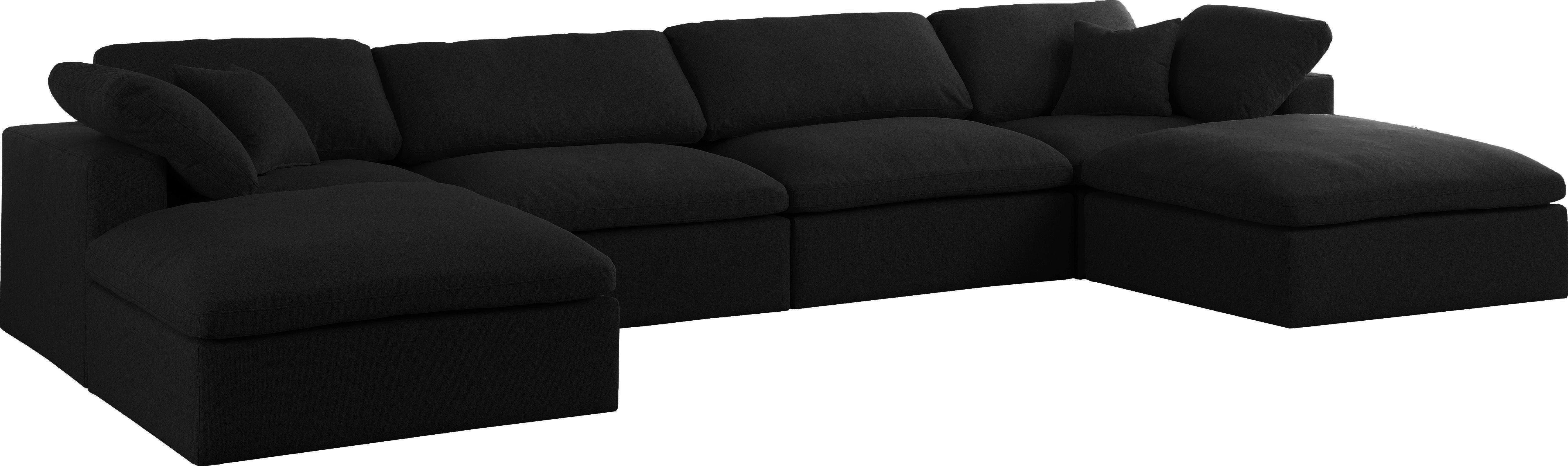 Meridian Furniture - Serene - Linen Textured Fabric Deluxe Comfort Modular Sectional 6 Piece - Black - Fabric - Modern & Contemporary - 5th Avenue Furniture