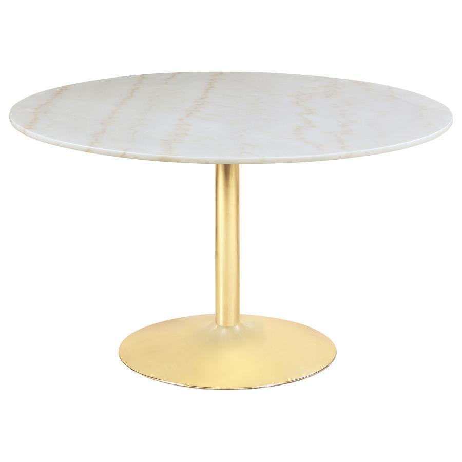 CoasterEssence - Kella - Round Marble Top Dining Table - White And Gold - 5th Avenue Furniture