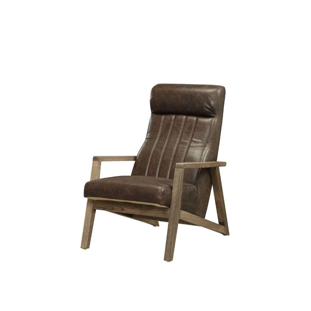 ACME - Emint - Accent Chair - Distress Chocolate Top Grain Leather - 5th Avenue Furniture