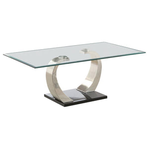 CoasterEssence - Pruitt - Glass Top Coffee Table - Clear And Satin - 5th Avenue Furniture