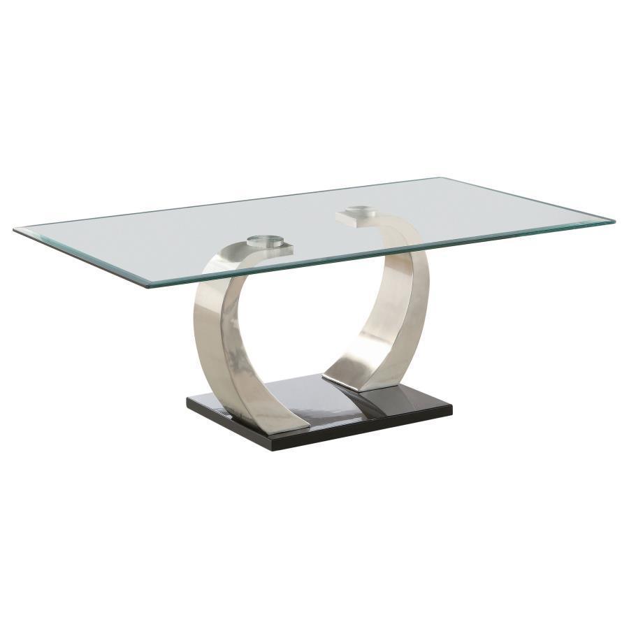 CoasterEssence - Pruitt - Glass Top Coffee Table - Clear And Satin - 5th Avenue Furniture