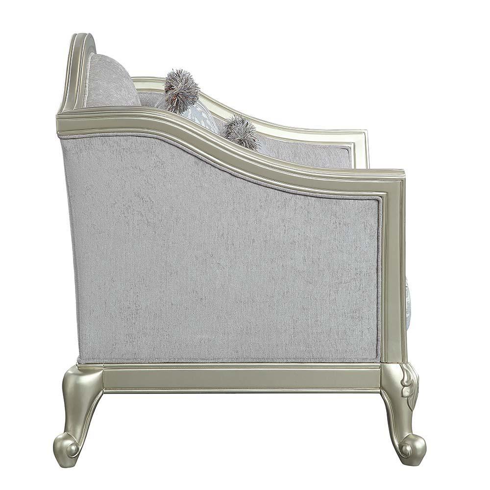 ACME - Qunsia - Loveseat - Light Gray Linen & Champagne Finish - 5th Avenue Furniture