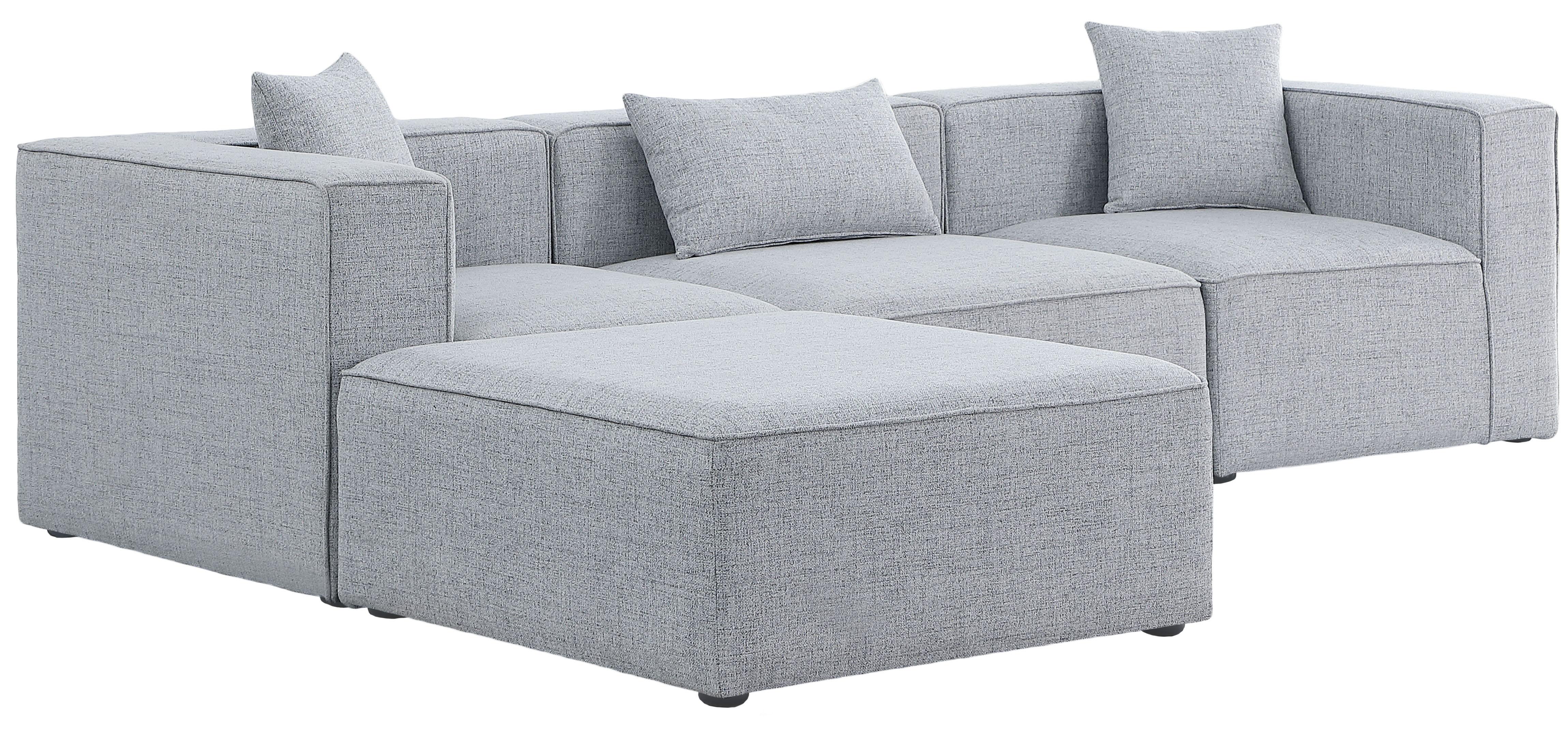 Meridian Furniture - Cube - Modular Sectional 4 Piece - Gray - Fabric - 5th Avenue Furniture