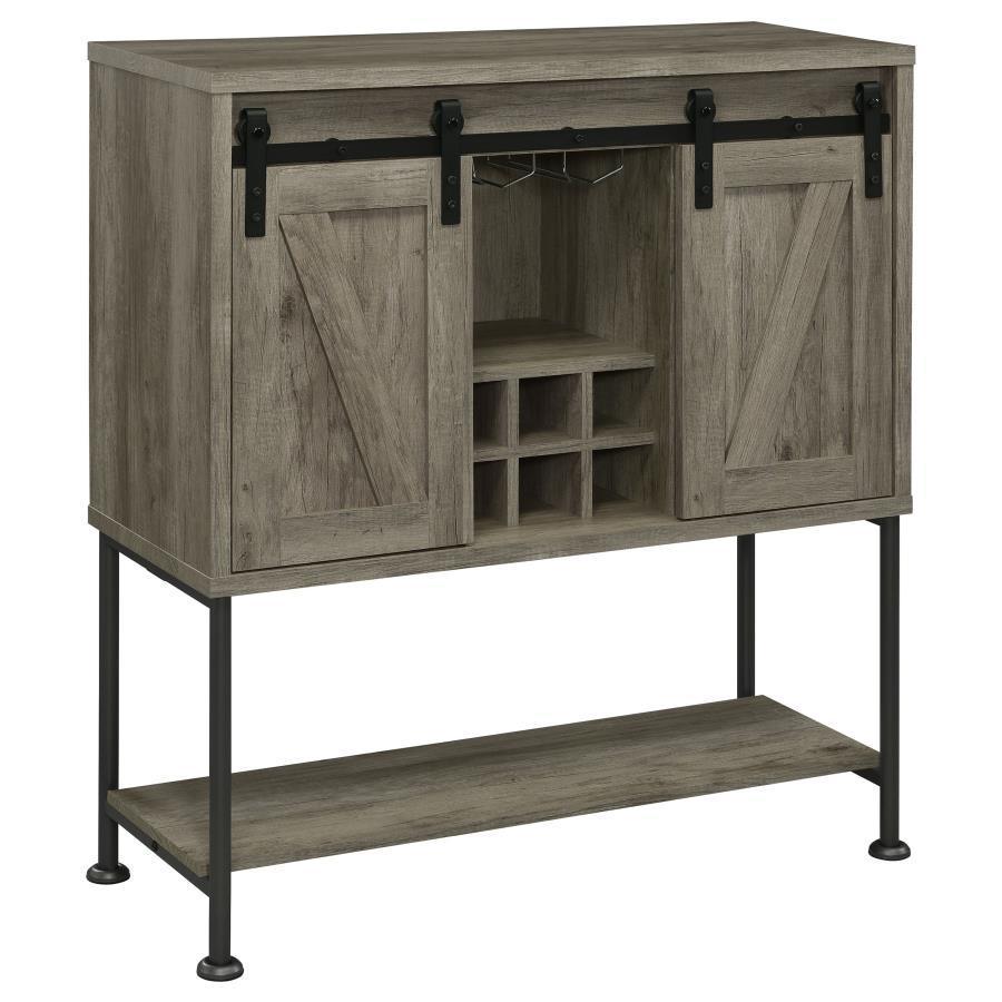 CoasterEveryday - Claremont - Sliding Door Bar Cabinet With Lower Shelf - Gray Driftwood - 5th Avenue Furniture