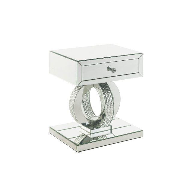 ACME - Ornat - Accent Table - Mirrored & Faux Diamonds - 22" - 5th Avenue Furniture