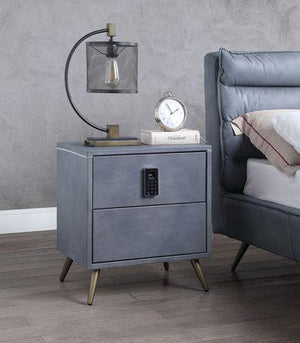 ACME - Doris - Nightstand - Gray Top Grain Leather - 5th Avenue Furniture