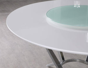 CoasterElevations - Abby - Round Dining Table With Lazy Susan - White And Chrome - 5th Avenue Furniture