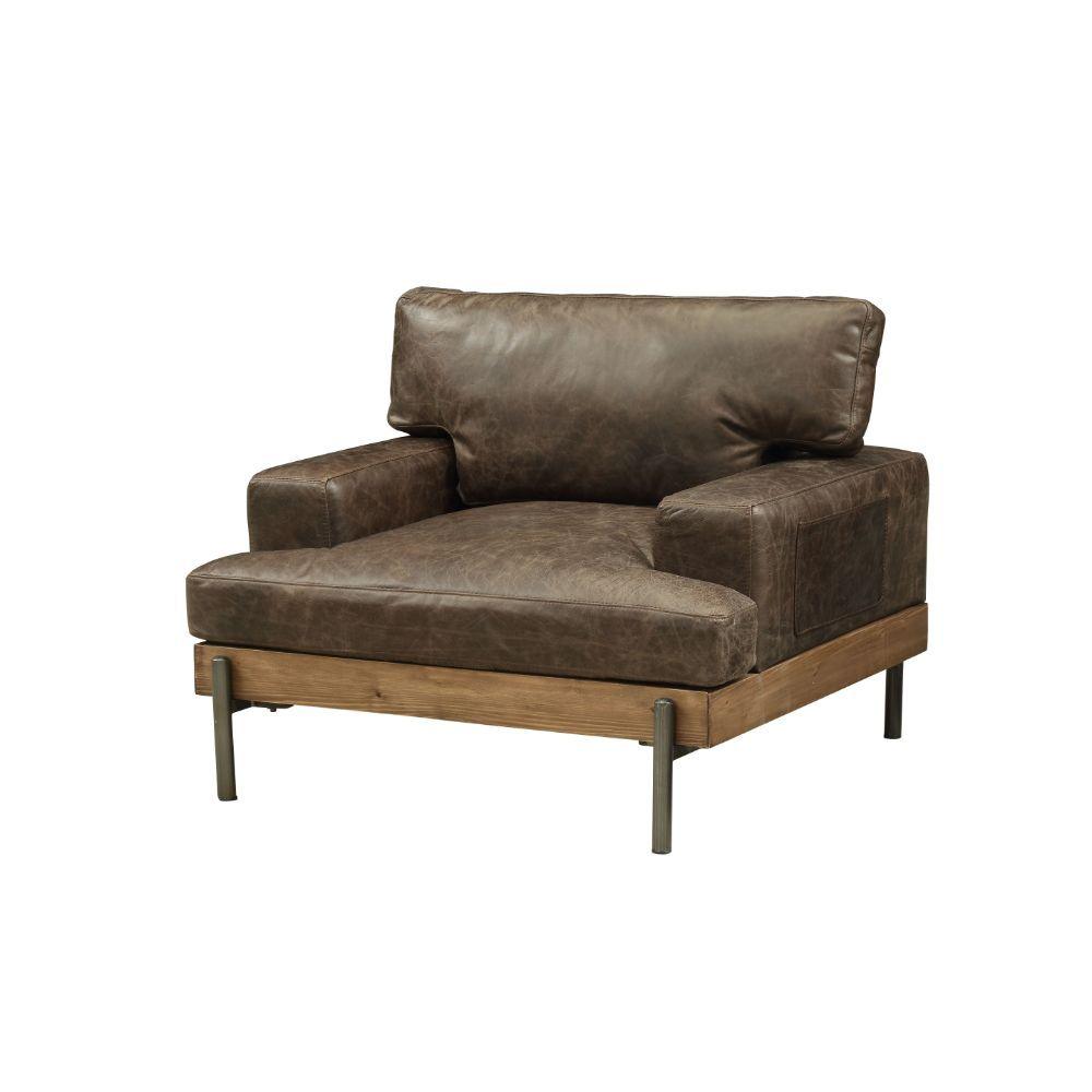 ACME - Silchester - Chair - Oak & Distress Chocolate Top Grain Leather - 5th Avenue Furniture