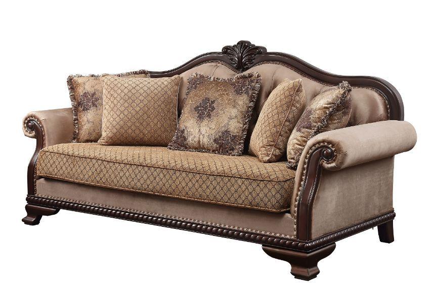 ACME - Chateau De Ville - Sofa - Fabric & Espresso Finish - 5th Avenue Furniture