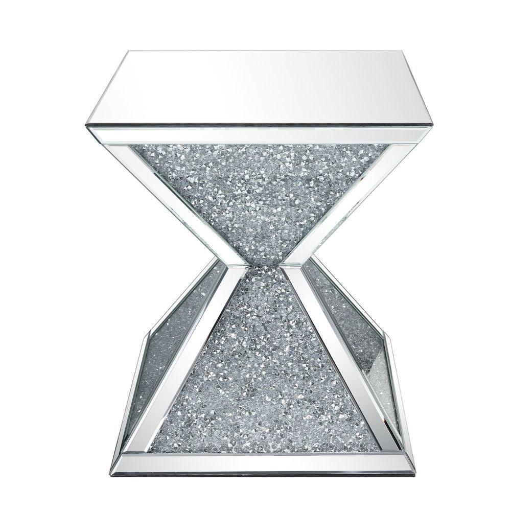 ACME - Noralie - End Table - Mirrored & Faux Diamonds - Glass - 5th Avenue Furniture