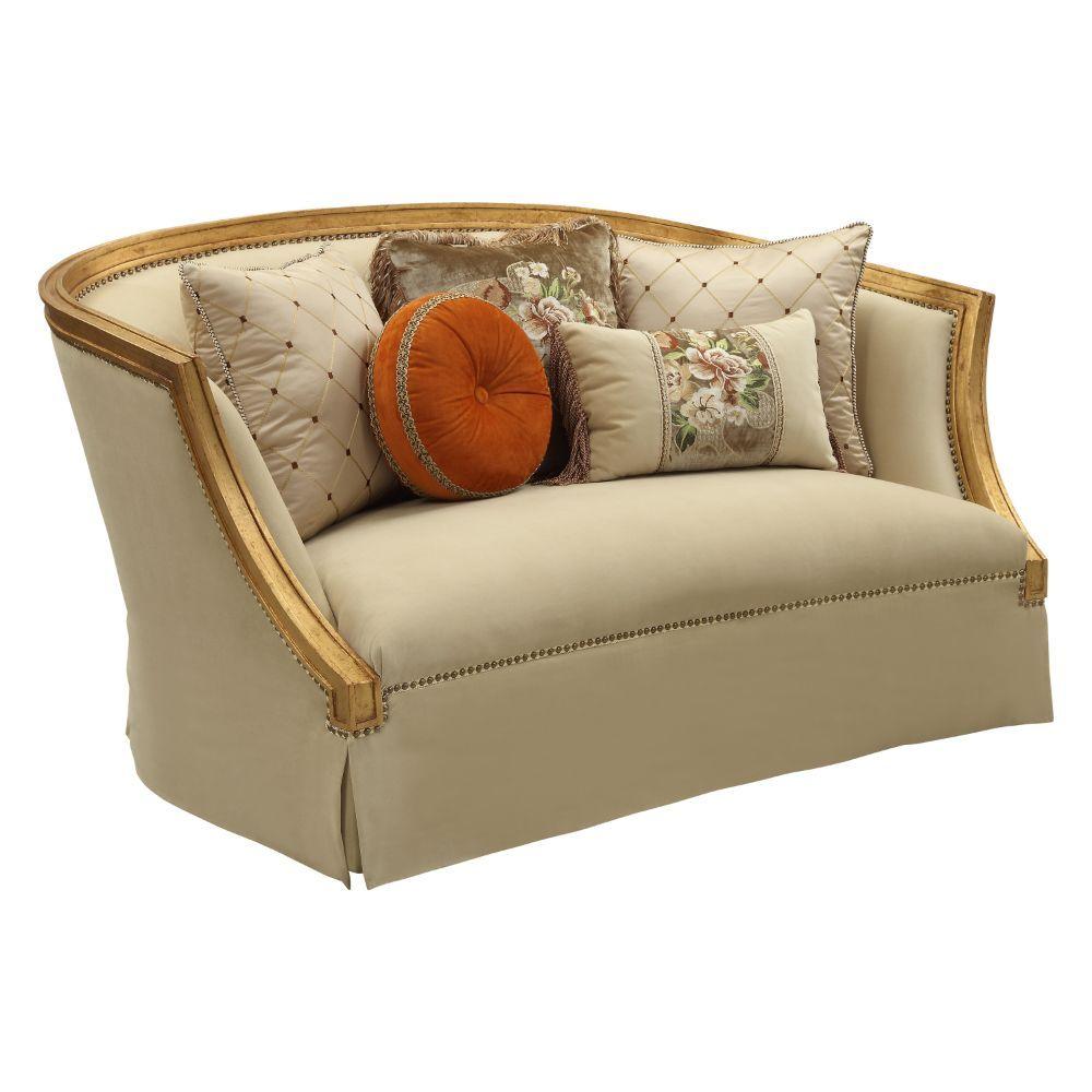 ACME - Daesha - Loveseat - Tan Flannel & Antique Gold - 5th Avenue Furniture