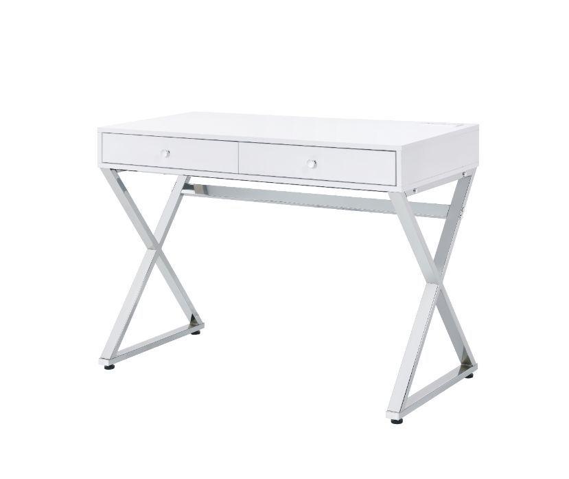 ACME - Coleen - Desk - White & Chrome Finish - 5th Avenue Furniture