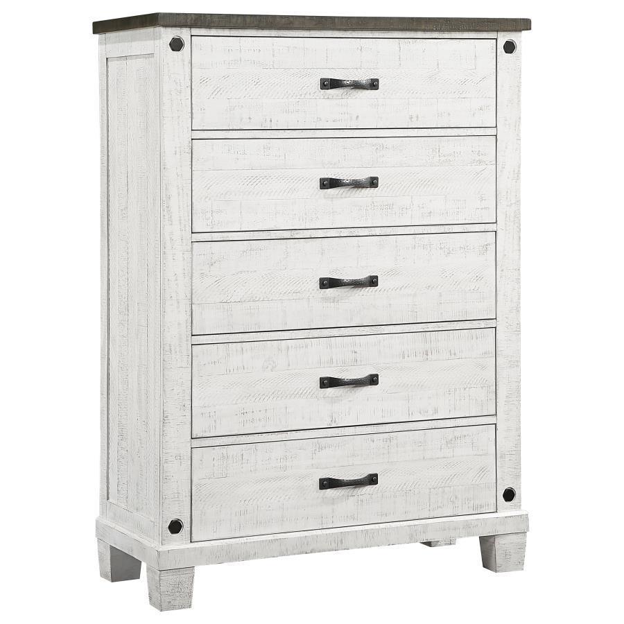 Coaster Fine Furniture - Lilith - 5-Drawer Chest Distressed - Distressed Gray And White - 5th Avenue Furniture