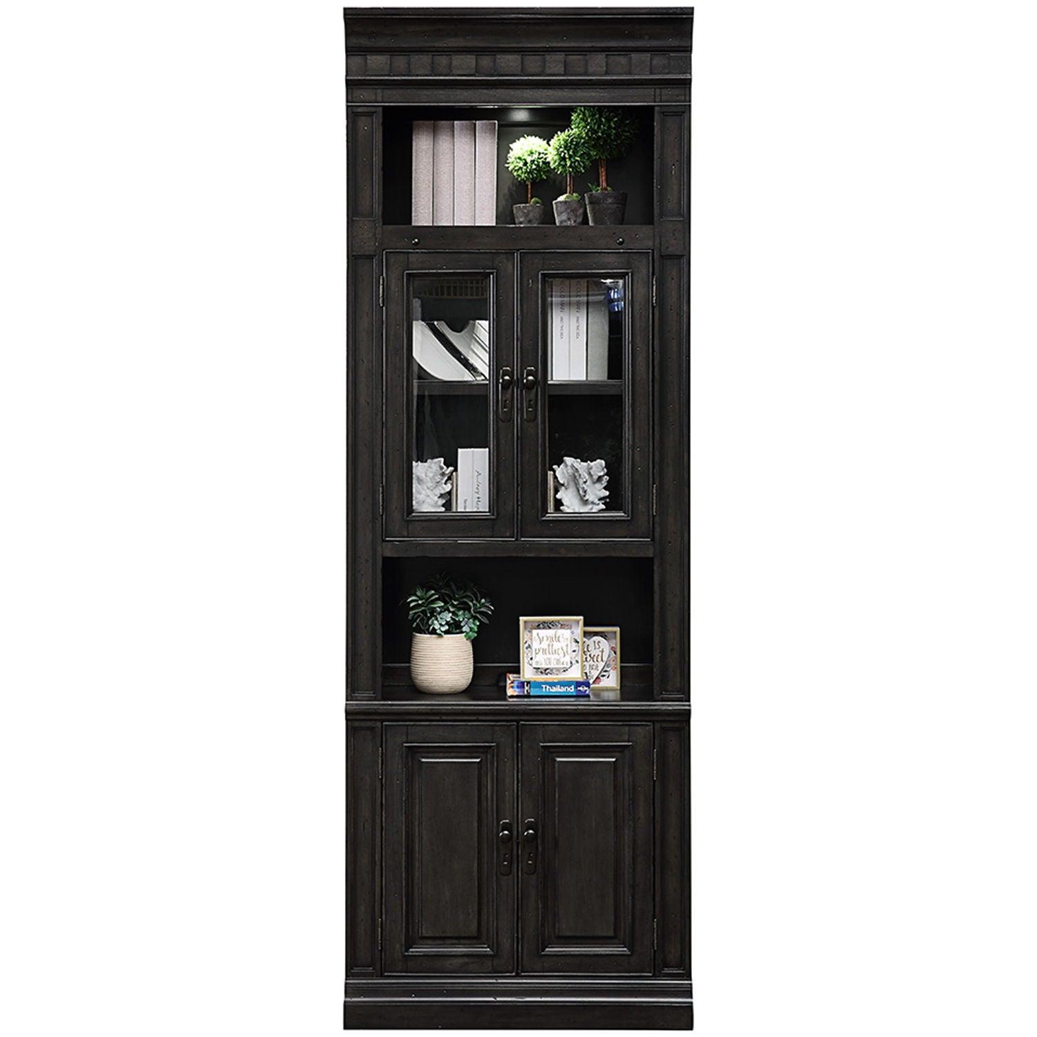 Parker House - Washington Heights - Glass Door Cabinet - Washed Charcoal - 5th Avenue Furniture