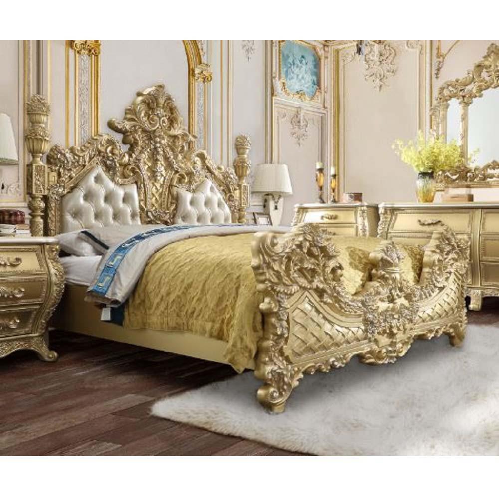 ACME - Cabriole - Eastern King Bed - Light Gold PU & Gold Finish - 5th Avenue Furniture