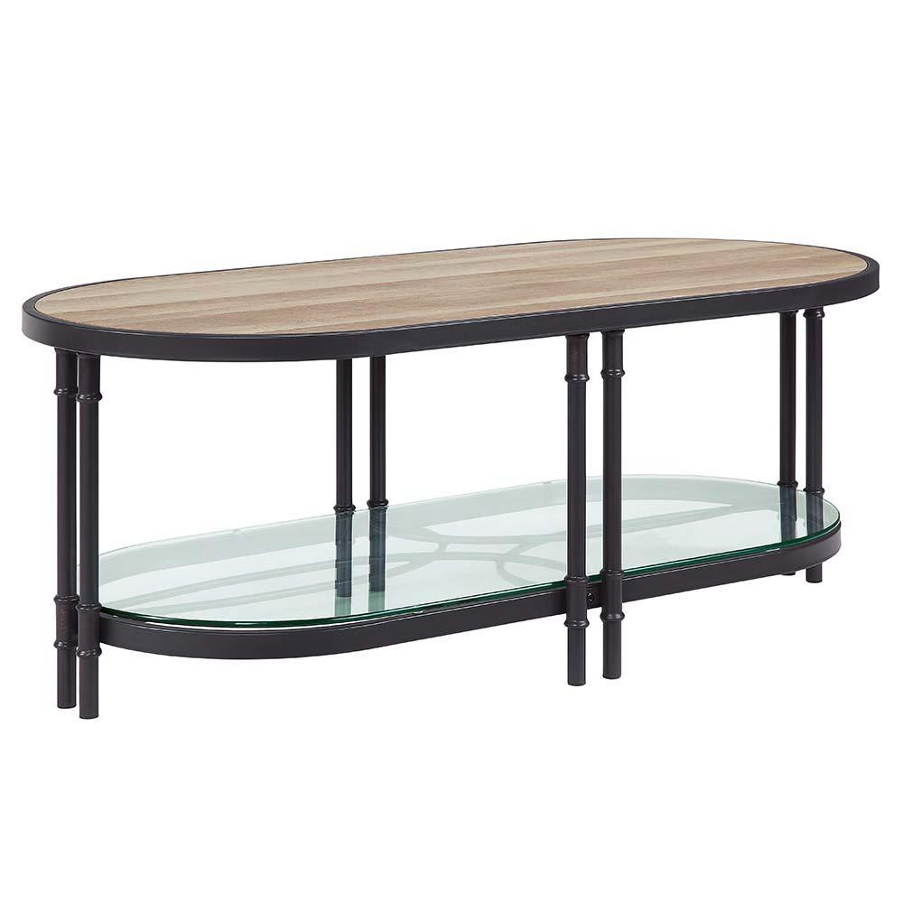 ACME - Brantley - Coffee Table - Oak & Sandy Black Finish - Metal - 18" - 5th Avenue Furniture