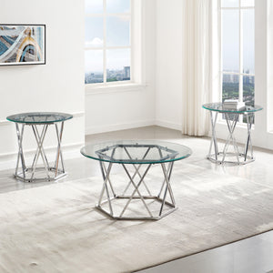 Steve Silver Furniture - Escondido - 3 Piece Glass Top Table Set - Silver - 5th Avenue Furniture