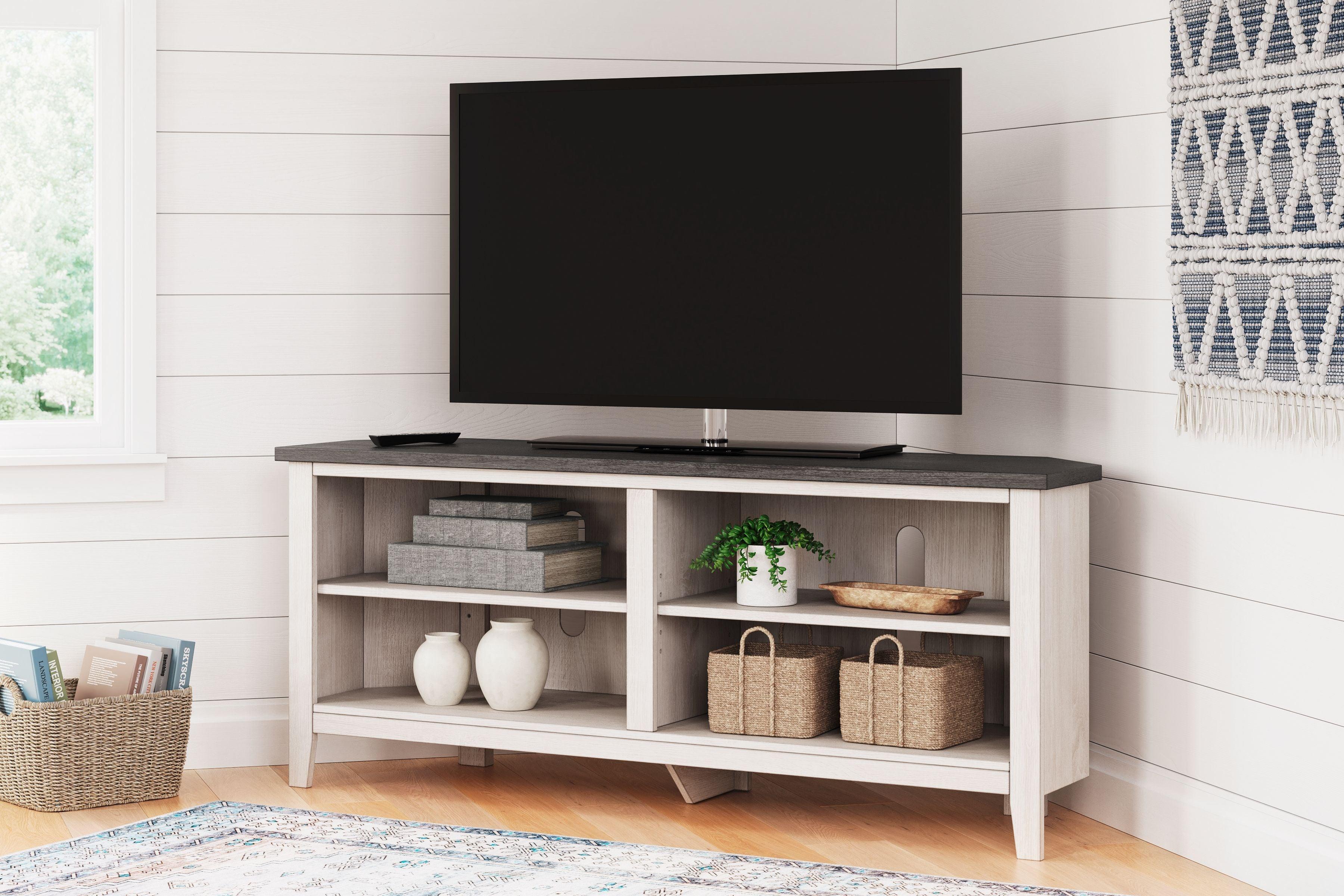 Signature Design by Ashley® - Dorrinson - Two-tone - Medium Corner TV Stand - 5th Avenue Furniture