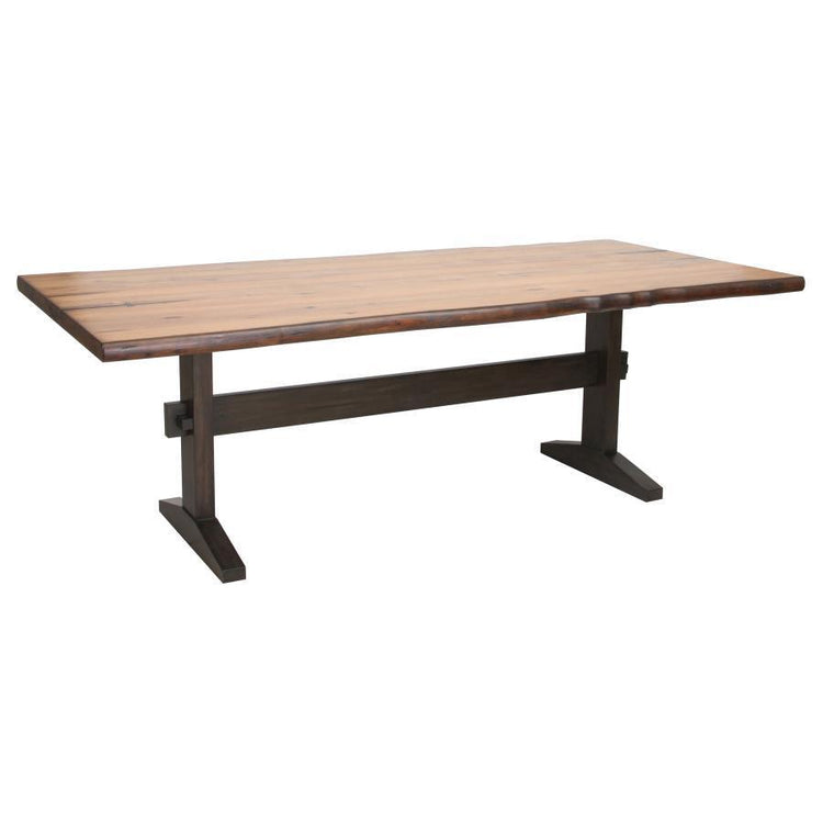 CoasterEssence - Bexley - Live Edge Trestle Dining Table - Natural Honey And Espresso - 5th Avenue Furniture