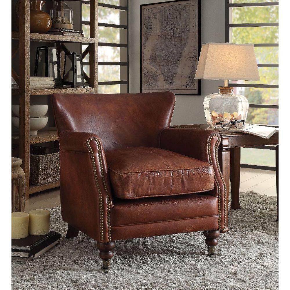 ACME - Leeds - Accent Chair - Vintage Dark Brown Top Grain Leather - 5th Avenue Furniture