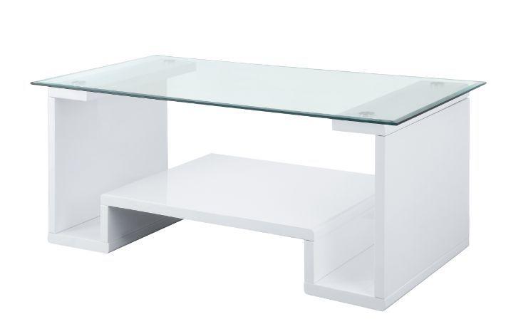 ACME - Nevaeh - Coffee Table - Clear Glass & White High Gloss Finish - 5th Avenue Furniture