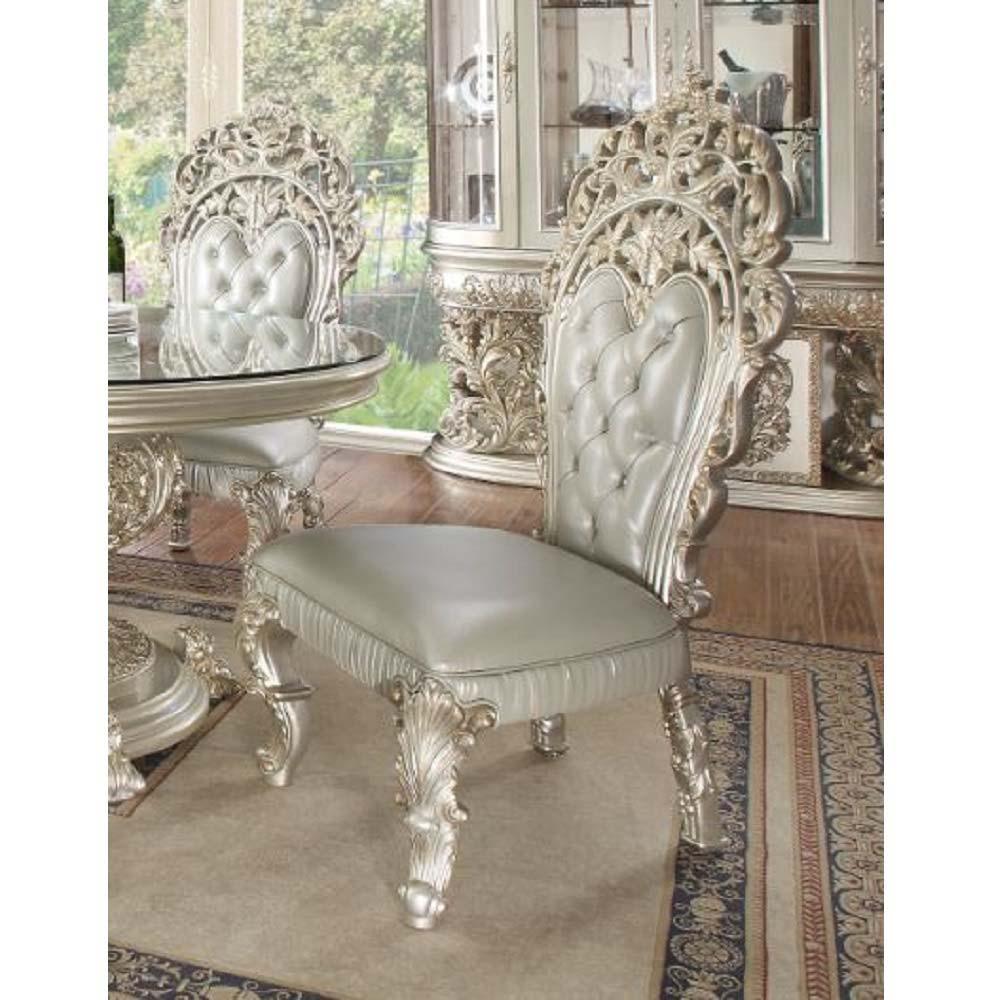 ACME - Sandoval - Side Chair (Set of 2) - Beige PU & Champagne Finish - 5th Avenue Furniture