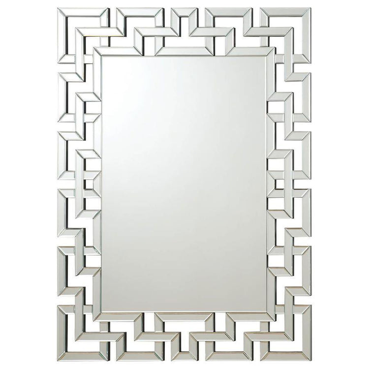 CoasterEssence - Forman - Interlocking Greek Frameless Wall Mirror - Silver - 5th Avenue Furniture