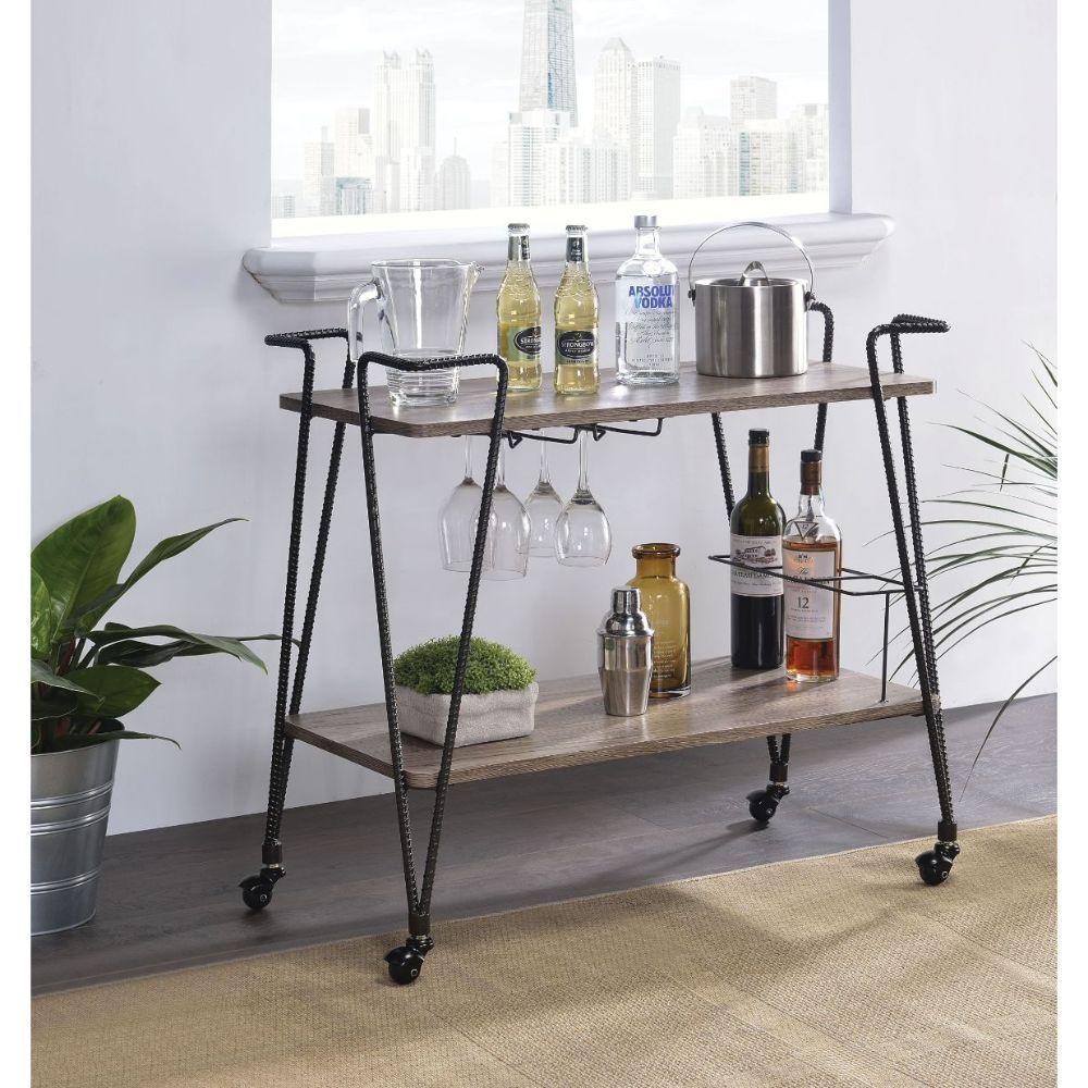 ACME - Paulsen - Serving Cart - Rustic Oak & Dark Bronze - 5th Avenue Furniture