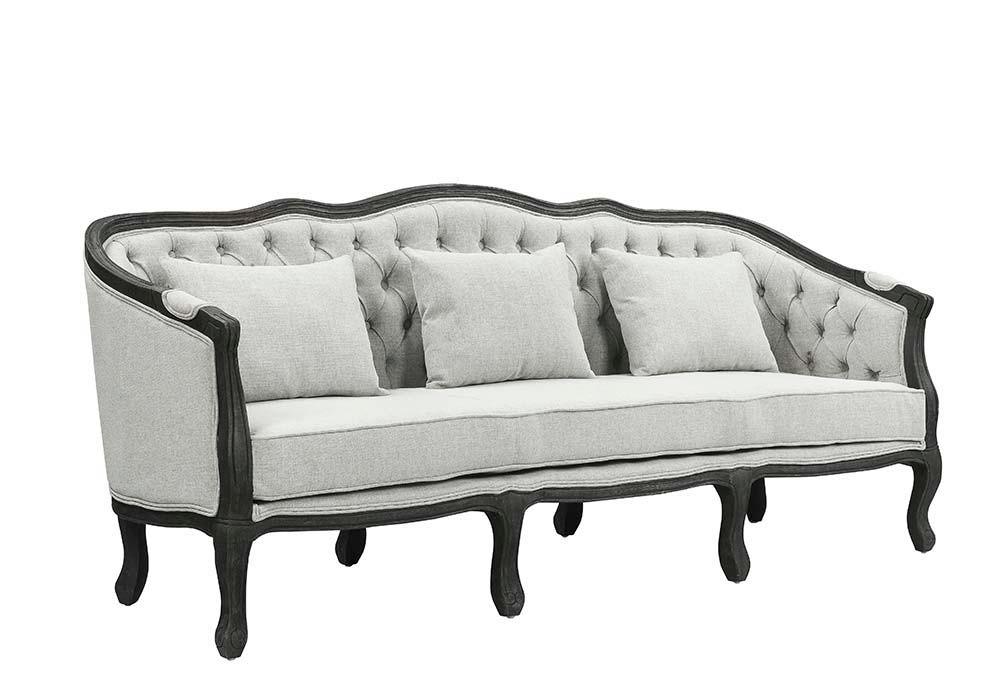ACME - Samael - Sofa - Gray Linen & Dark Brown Finish - 5th Avenue Furniture
