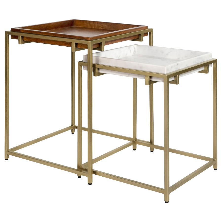 Coaster Fine Furniture - Bolden - 2 Piece Square Nesting Table With Recessed Top - Gold - 5th Avenue Furniture