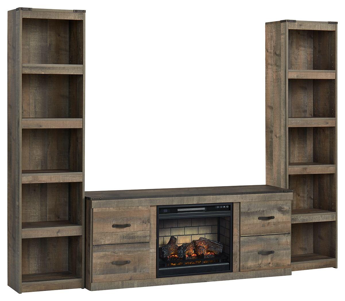 Signature Design by Ashley® - Trinell - Brown - 3-Piece Entertainment Center With Electric Fireplace - 5th Avenue Furniture