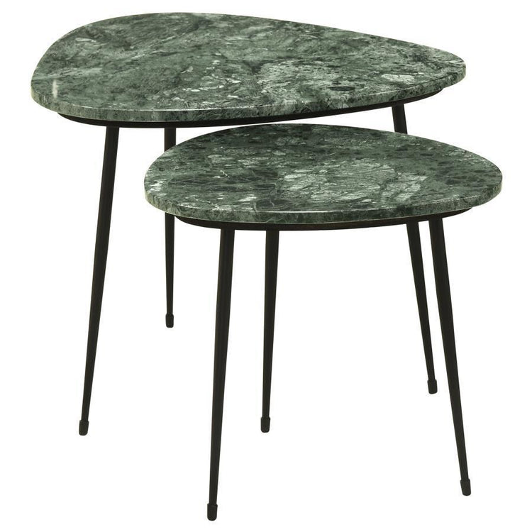 Coaster Fine Furniture - Tobias - 2 Piece Triangular Marble Top Nesting Table - Green And Black - 5th Avenue Furniture