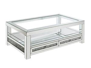 ACME - Noralie - Coffee Table With 2 Drawers - Mirrored & Faux Diamonds - 18" - 5th Avenue Furniture