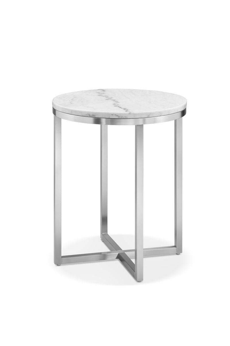 Magnussen Furniture - Esme - Round End Table - White Marble And Brushed Nickel - 5th Avenue Furniture