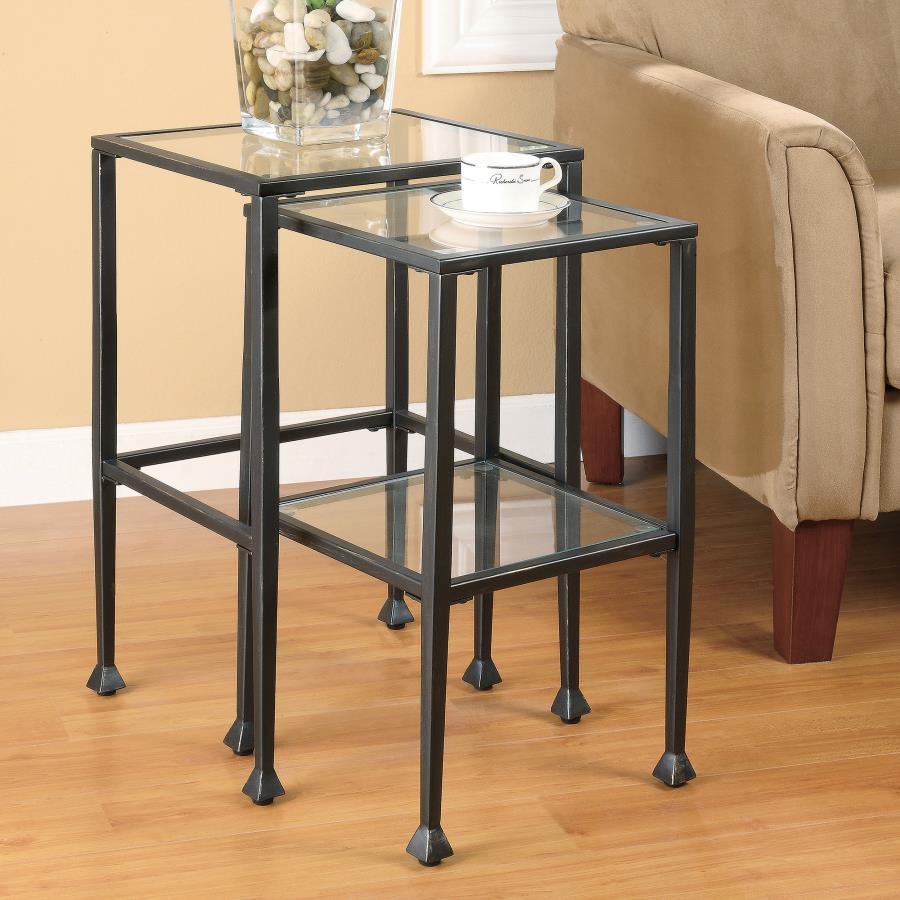 CoasterEssence - Leilani - 2 Piece Glass Top Nesting Tables - Black - 5th Avenue Furniture