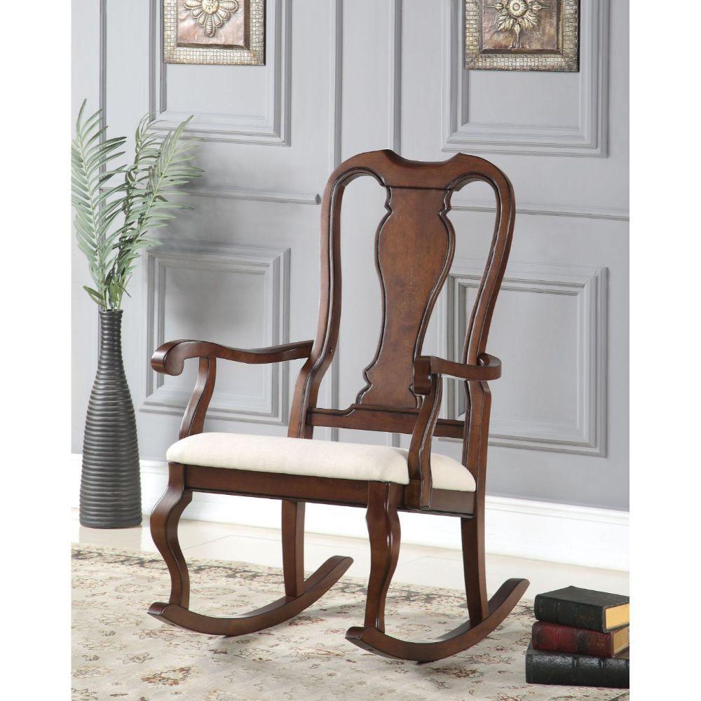 ACME - Sheim - Rocking Chair - Beige Fabric & Cherry - 5th Avenue Furniture