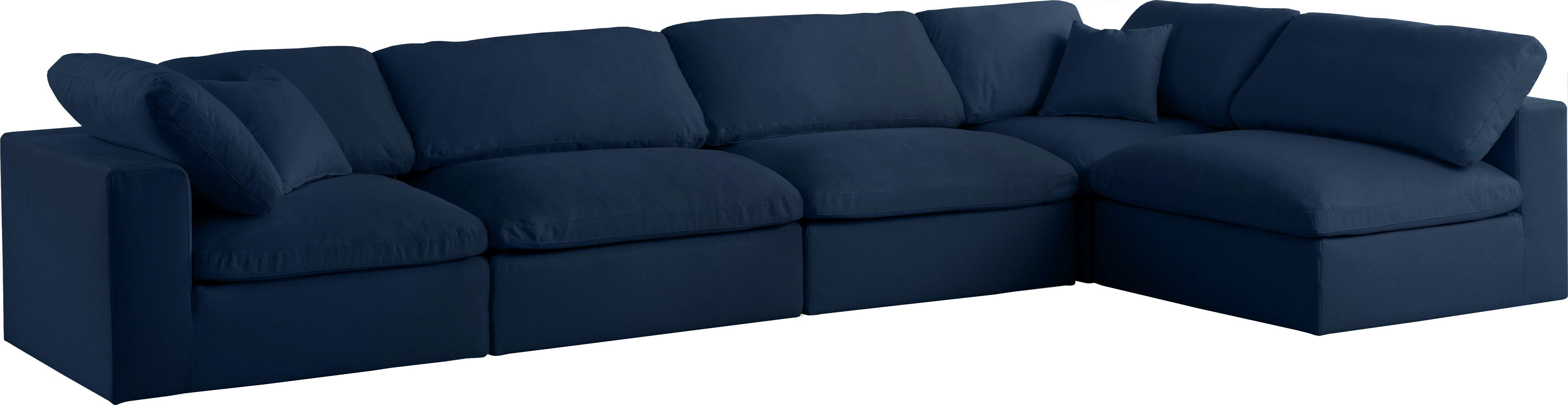 Meridian Furniture - Serene - Linen Textured Fabric Deluxe Comfort Modular Sectional 5 Piece - Navy - Fabric - 5th Avenue Furniture