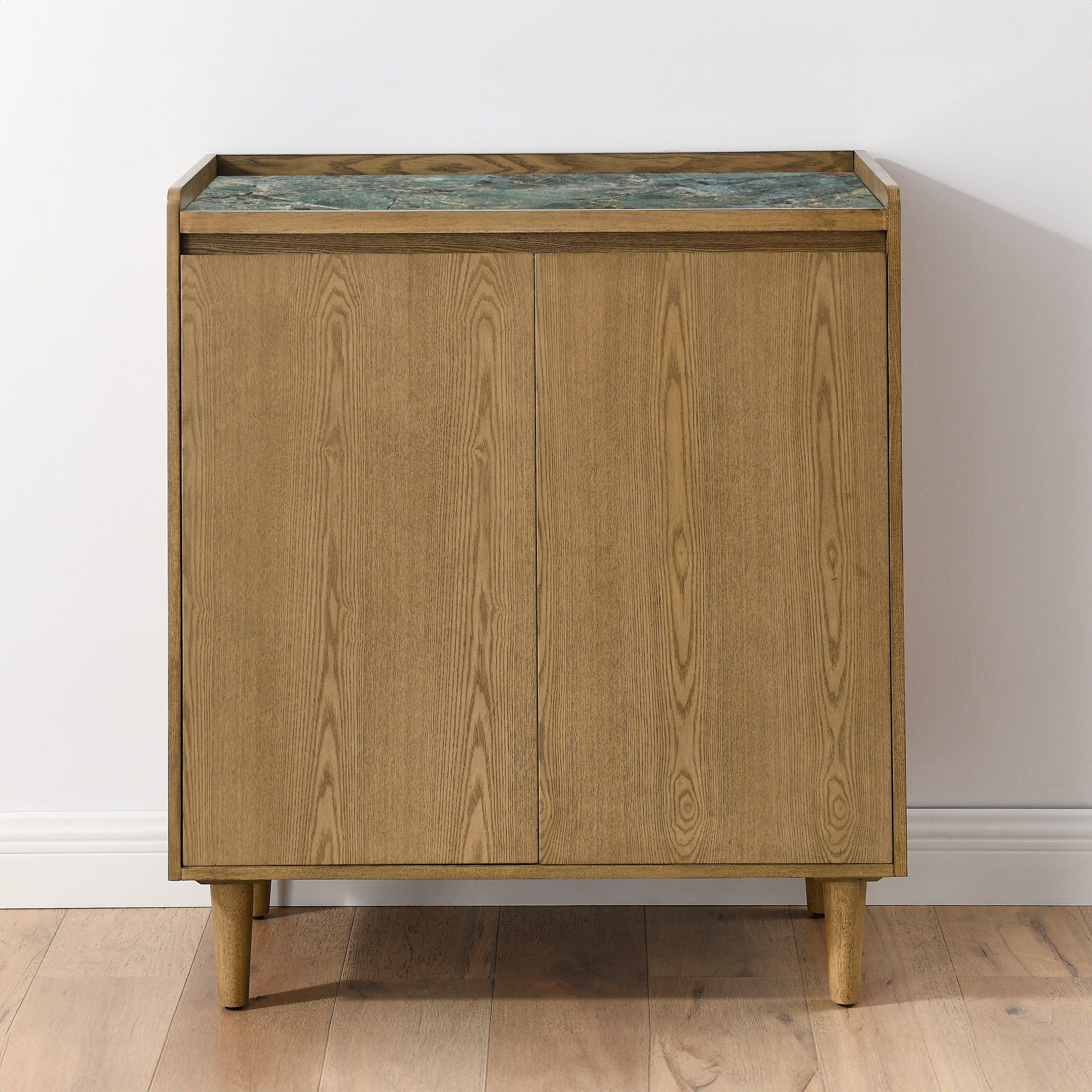 Steve Silver Furniture - Novato - Bar Cabinet With Sintered Stone Inlay Top - Light Brown - 5th Avenue Furniture