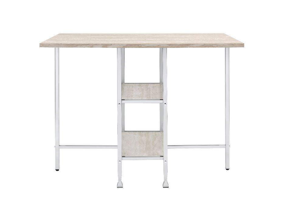 ACME - Raine - Counter Height Table - Antique White & Chrome Finish - 5th Avenue Furniture