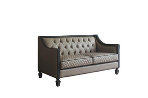 ACME - House - Beatrice Loveseat - Tan PU, Black PU & Charcoal Finish - 5th Avenue Furniture