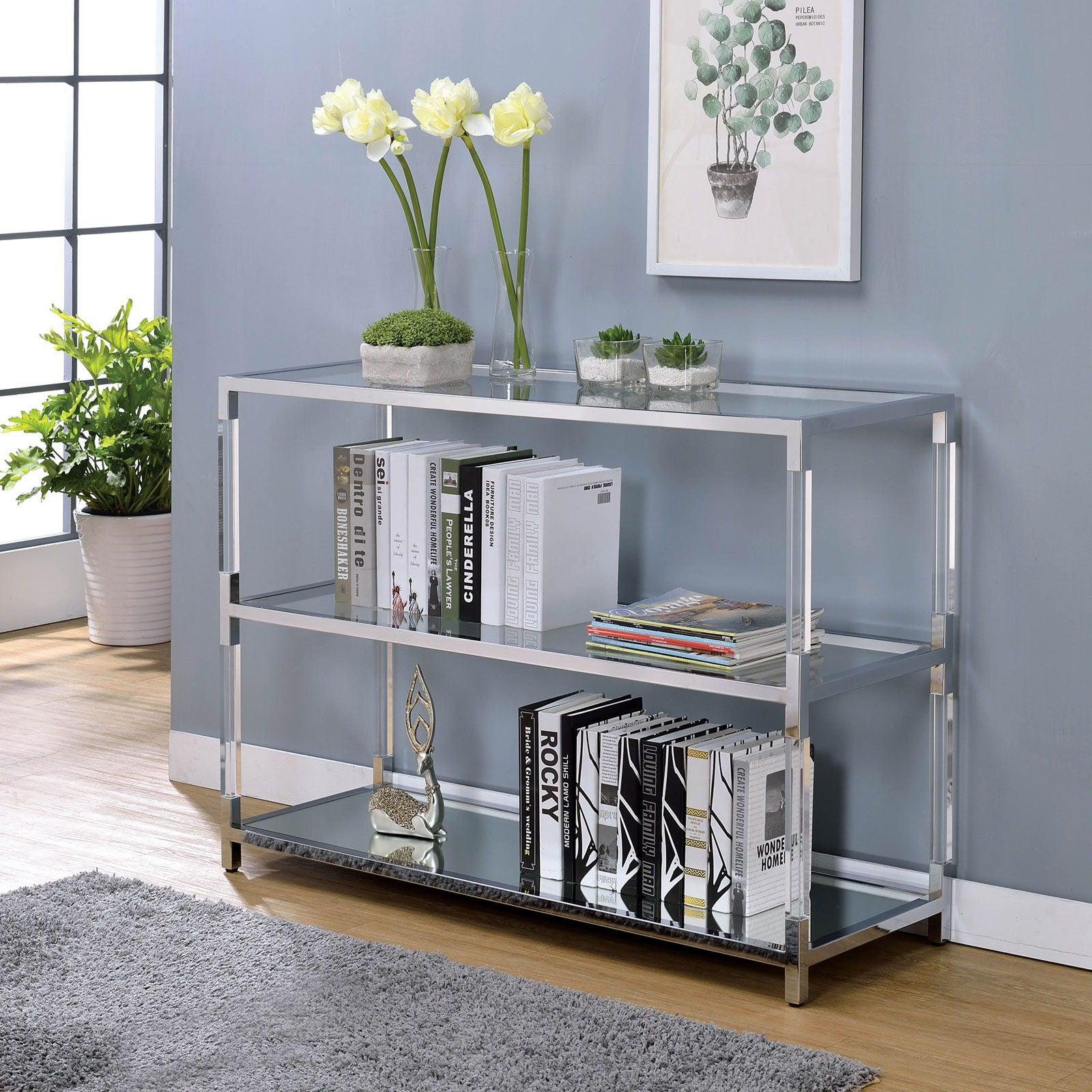 Furniture of America - Ludvig - Sofa Table - Chrome / Clear - 5th Avenue Furniture