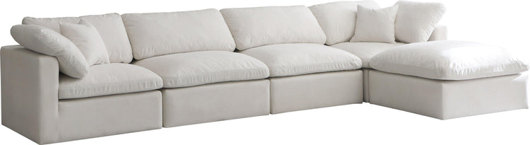 Meridian Furniture - Plush - Velvet Standart Comfort Modular Sectional 5 Piece - Cream - Fabric - 5th Avenue Furniture