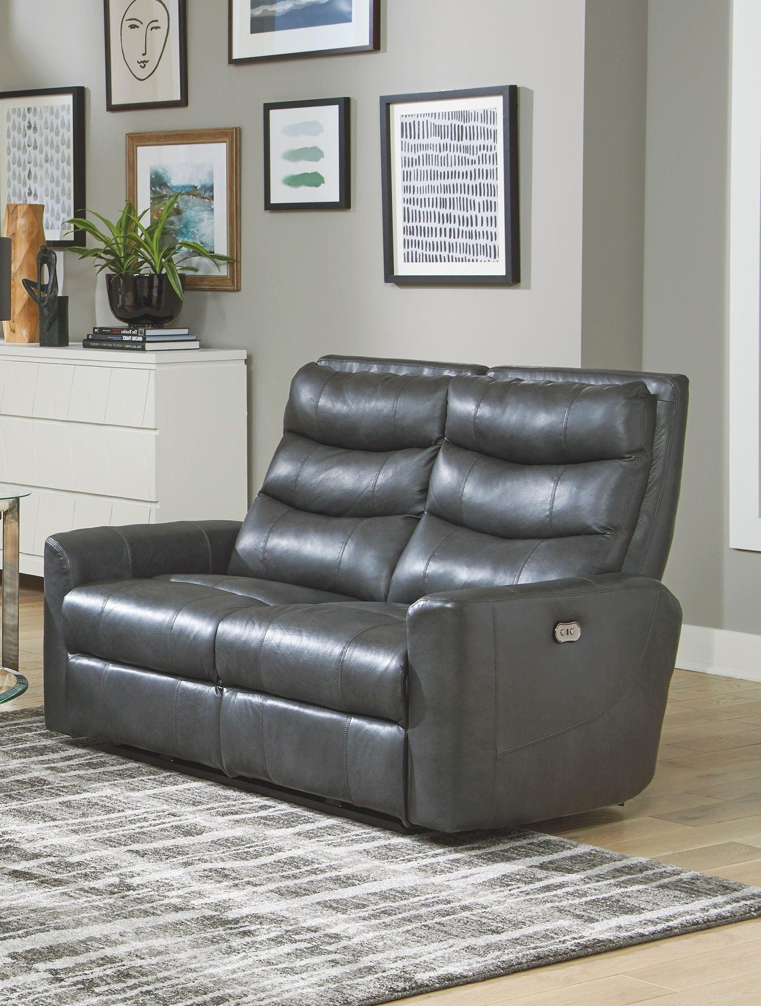 Catnapper - Bosa - Power Reclining Loveseat - Charcoal - Leather - 5th Avenue Furniture